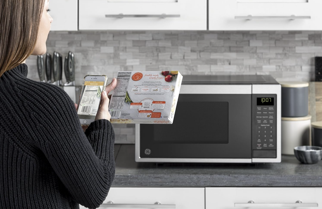 GE smart microwave on counter