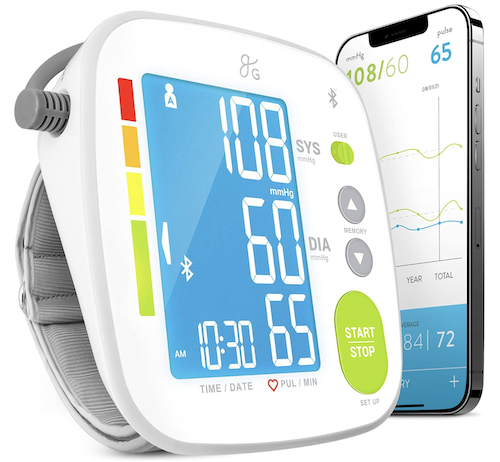 bluetooth smart blood pressure monitor next to smartphone