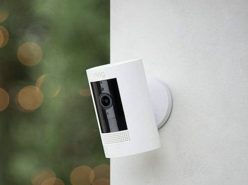 Ring Stick Up camera wireless model on outside wall