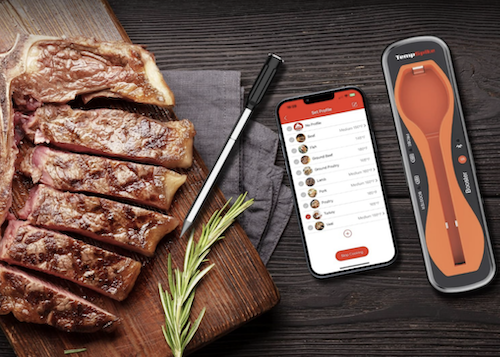 smart meat thermometer on cutting board