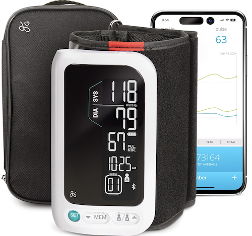 smart blood pressure monitor, travel case, and smartphone