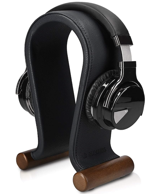 Black synthetic leather headphone stand